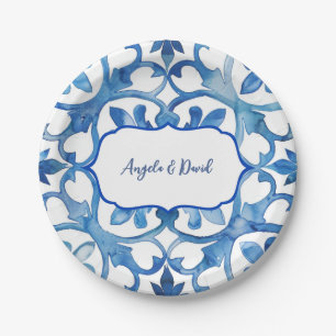 Amalfi-kust Blauwe Witte Tegels Italië  Papieren Bordje