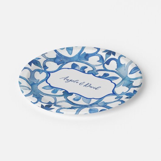 Amalfi-kust Blauwe Witte Tegels Italië  Papieren Bordje (Gekanteld)