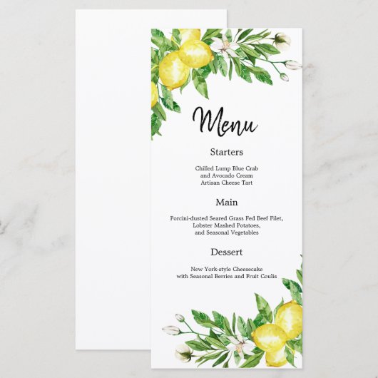 Amalfi kust citroen bloemen bruiloft Receptie menu (Voorkant / Achterkant)