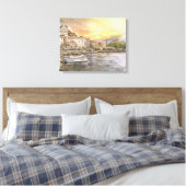 Amalfi-kust dorpsschets met boten bij zonsondergan canvas afdruk (Insitu (Slaapkamer))