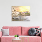 Amalfi-kust dorpsschets met boten bij zonsondergan canvas afdruk (Insitu (Woonkamer))