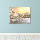 Amalfi-kust dorpsschets met boten bij zonsondergan canvas afdruk (Insitu (Houten vloer))