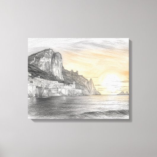 Amalfi-kust dorpszonsondergang tekening canvas afdruk (Voorkant)