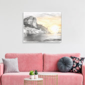 Amalfi-kust dorpszonsondergang tekening canvas afdruk (Insitu (Woonkamer))