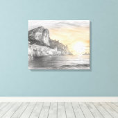 Amalfi-kust dorpszonsondergang tekening canvas afdruk (Insitu (Houten vloer))