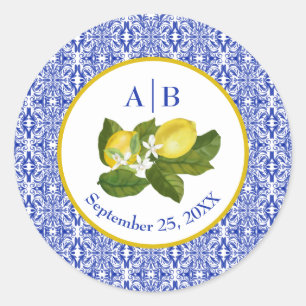 Amalfi-kust I Italiaanse citroen & blauwe tegel Mo Ronde Sticker