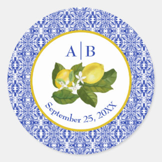 Amalfi-kust I Italiaanse citroen & blauwe tegel Mo Ronde Sticker