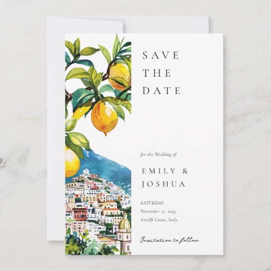 Amalfi kust Italiaanse bruiloft Save The Date (Voorkant)