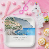 Amalfi-kust Italië Aquarel Landschap Bruiloft Papieren Bordje (Feest)
