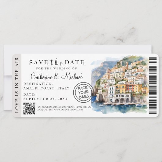 Amalfi Kust Italië Instapkaart Bestemming Save The Date (Voorkant)