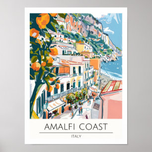 Amalfi-kust Italië Kunst Illustratie Reizen Poster