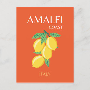 Amalfi-kust, Italië, Reis Kunst, Retro, Oranje Feestdagenkaart