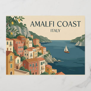 Amalfi-kust Italië Vintage Reisposter Folie Feestdagen Briefkaart