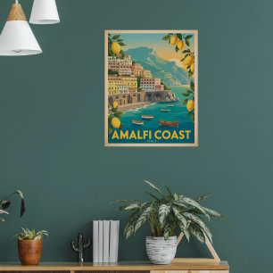 Amalfi-kust Italië Vintage Reizen Poster