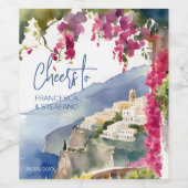 Amalfi kust Mediterraan monogram gedrukt Wijn Etiket (Enkel label)