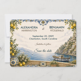 Amalfi-kust | Mediterraanse Italiaanse tegelhuweli Save The Date