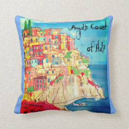 Amalfi-kust van Italië Aquarel Middellandse Zee Kussen