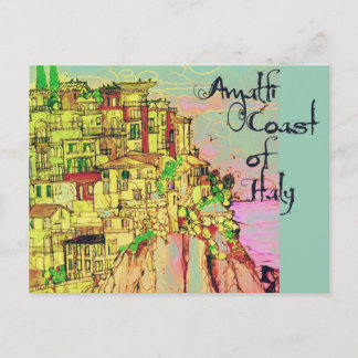 Amalfi-kust van Italië Kleurrijke ansichtkaart van Briefkaart