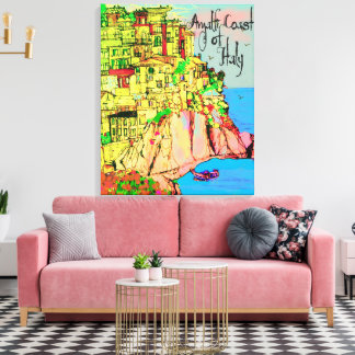 Amalfi-kust van Italië klif zijde pastel huizen ze Canvas Afdruk