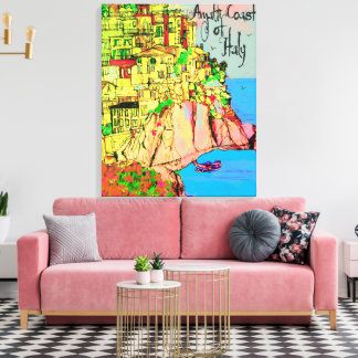 Amalfi-kust van Italië op mediterrane tekst Canvas Afdruk