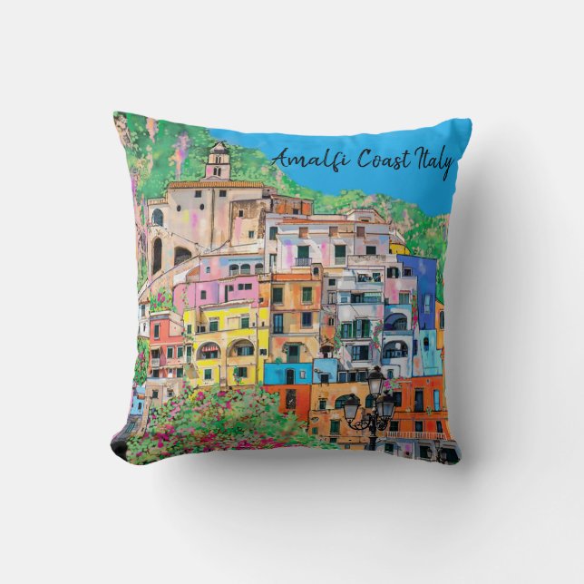 Amalfi-kust van Italië Traditionele Digitale Kunst Kussen (Voorkant)