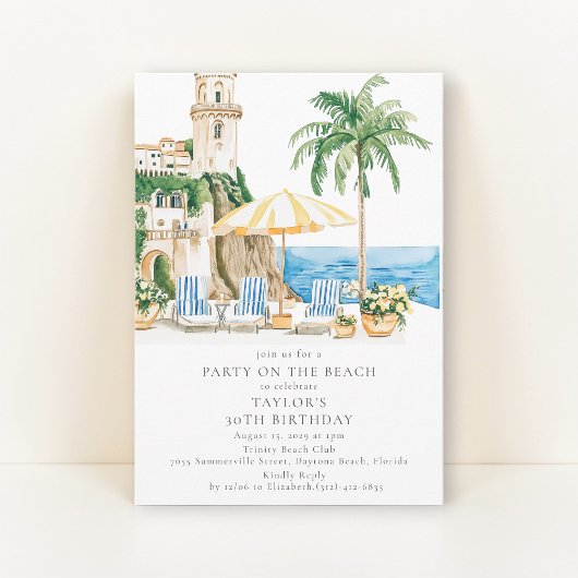 Amalfi Kust Verjaardagsstrandfeest Uitnodiging