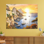 Amalfi-kust zonsondergang illustreert kustdorp canvas afdruk (Insitu (Woonkamer))