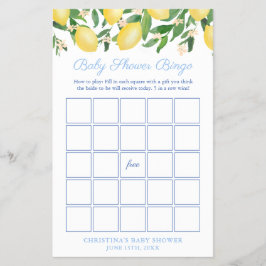 Amalfi Lemon Bleek Blue Baby shower Bingo Game Kaa Flyer