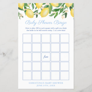Amalfi Lemon Bleek Blue Baby shower Bingo Game Kaa Flyer