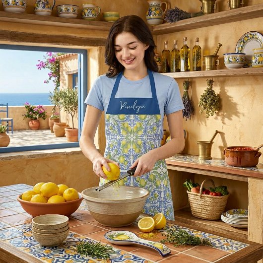 Amalfi Lemon Italian Blue TileAll-Over Print Apron Schort