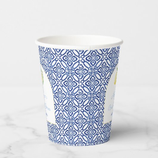 Amalfi Lemons Arch Shape Blue Tegels Vrijgezellenf Papieren Bekers (Rechts)