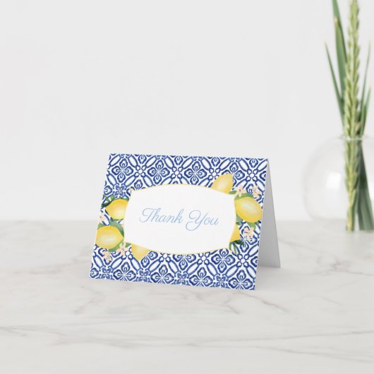Amalfi Lemons Azulejos Powder Blue Baby Shower Bedankkaart (Voorkant)