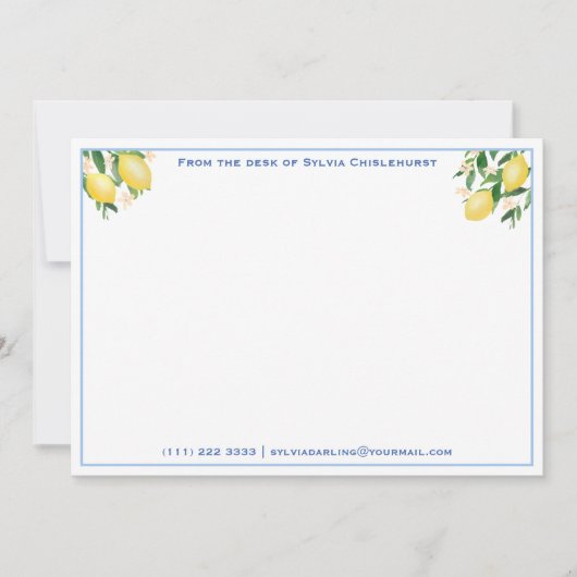 Amalfi Lemons  Blauwe Tegel Douche Dank u Notitiekaartje (Voorkant)