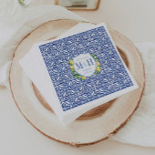 Amalfi Lemons Blauwe Tegel Monogram Bruiloft Servet
