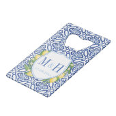 Amalfi Lemons Blue Tegels Weddenschap Monogram Fav Creditkaart Flessenopener (Voorkant Gekanteld)