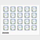 Amalfi Lemons Blue Tiles Wedding Logo Monogram Vierkante Sticker (Vel)