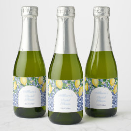 Amalfi Lemons Blue Tiles Wedding Shower Sparkling Wijnetiket