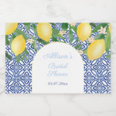 Amalfi Lemons Blue Tiles Wedding Shower Sparkling Wijnetiket (Enkel label)