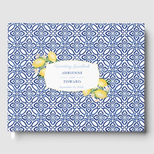 Amalfi Lemons Mediterranean Blue Tegels Wedding Gastenboek (Voorkant)