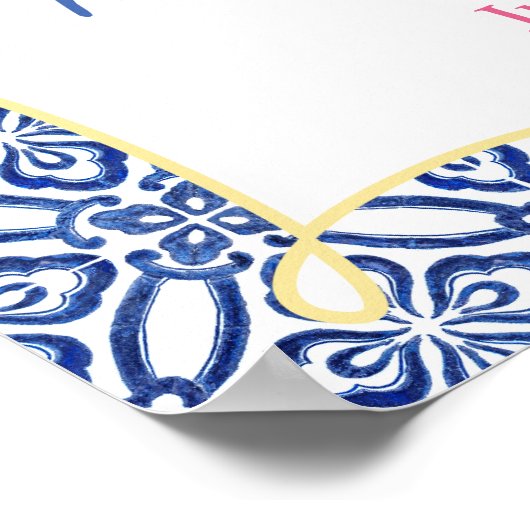 Amalfi Lemons Pink Floral Blue Tegel Vrijgezellenf Poster (Hoek)