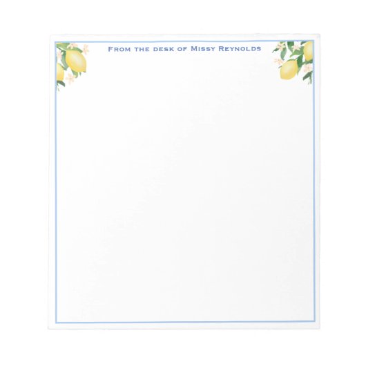 Amalfi Lemons Powder Blue Personalized Notepad Notitieblok (Voorkant)