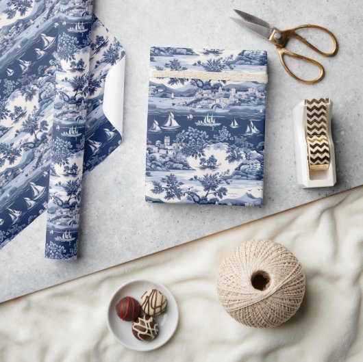 Amalfi Liefdesverhaal: Blauw & Wit Huwelijkskunst Cadeaupapier (Crafts)