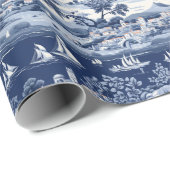 Amalfi Liefdesverhaal: Blauw & Wit Huwelijkskunst Cadeaupapier (Rol Hoek)