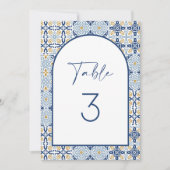 Amalfi Mediterranean Blue Tile Table Number Kaart (Voorkant)