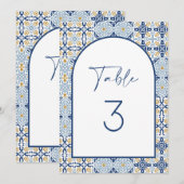 Amalfi Mediterranean Blue Tile Table Number Kaart (Voorkant / Achterkant)