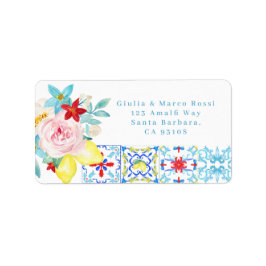Amalfi Mediterranean Blue tiles Return Address Etiket