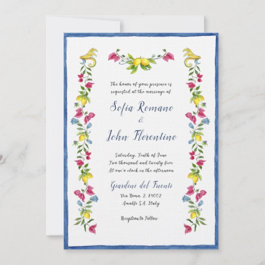Amalfi Mediterranean Garden floral Wedding Kaart (Voorkant)