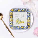 Amalfi Positano blauw tegels citroenen vrijgezelle Papieren Bordje<br><div class="desc">Amalfi Positano Vietri blue Majolica tegels citroenen vrijgezellenfeest servies gepersonaliseerde borden,  Mediterraan thema blauw wit en geel vrijgezellenfeest borden.</div>