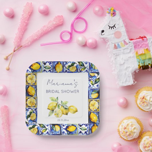 Amalfi Positano blauw tegels citroenen vrijgezelle Papieren Bordje (Feest)