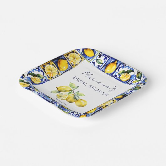 Amalfi Positano blauw tegels citroenen vrijgezelle Papieren Bordje (Gebogen)